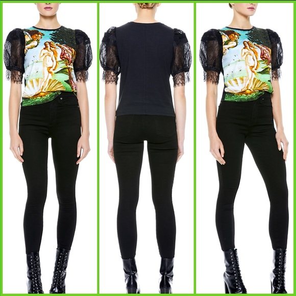 Alice + Olivia Posey Lace Puff Sleeve Blouse Tee Top - Picture 5 of 16